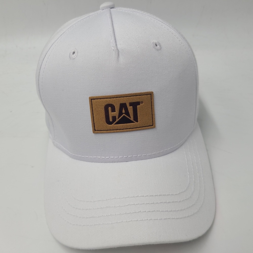 CAT‎ Caterpillar Hat Snapback White Brown Logo Patch Workwear Construction Men